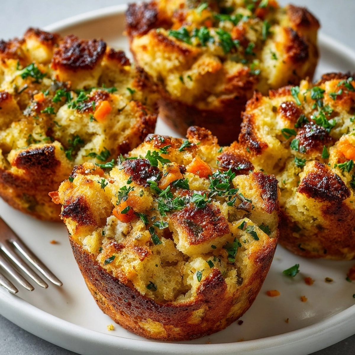 Golden Classic Buttery Herb Stuffing Muffins, warm and savory, straight from the oven.