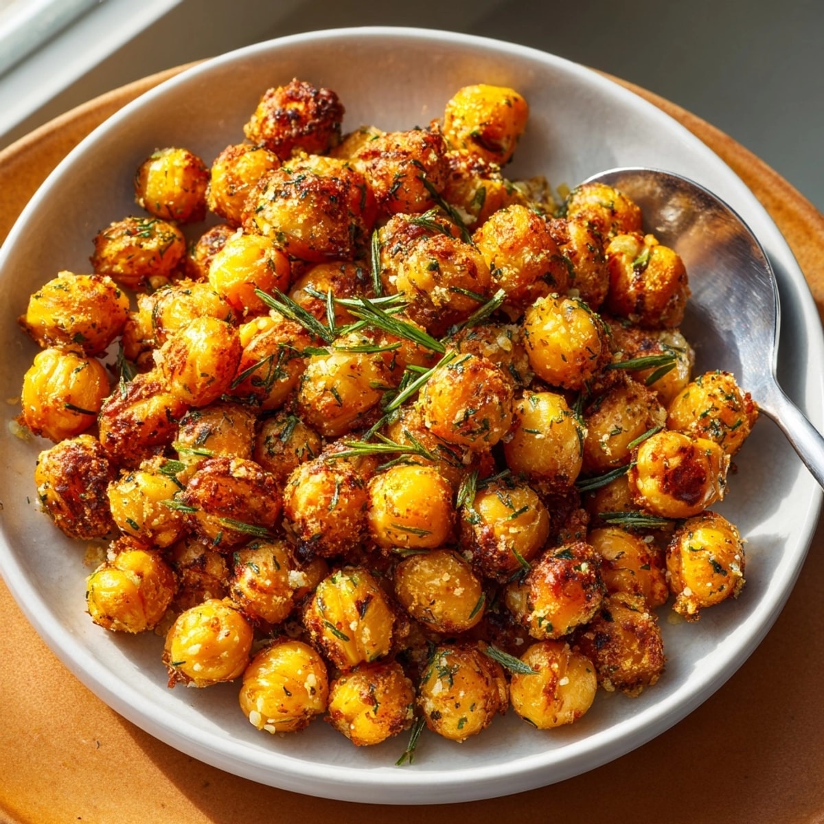 Savory and crunchy – enjoy these zesty Crunchy Ranch Roasted Chickpeas straight from the bowl.