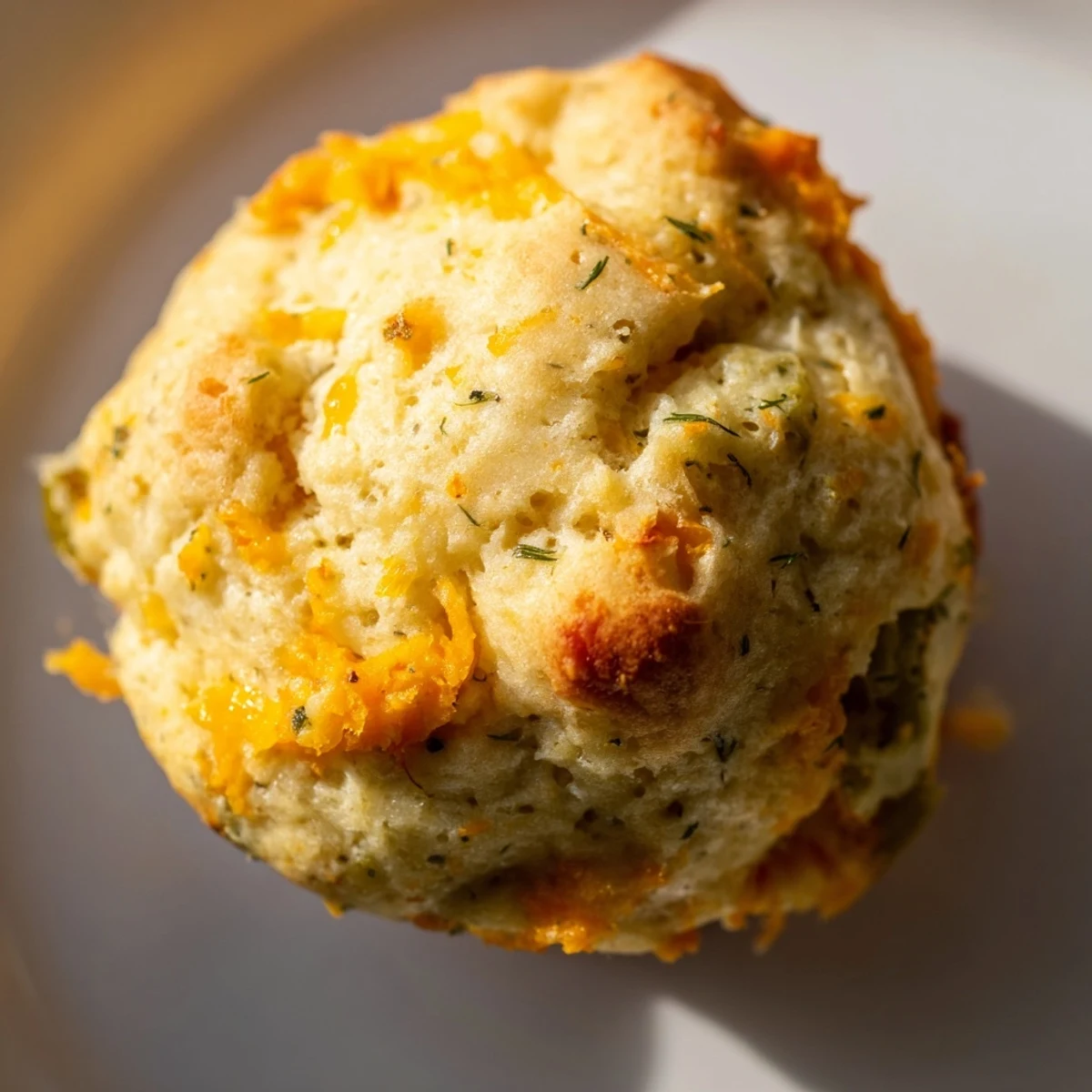 Golden-brown Dill Pickle Sweet Potato Drop Muffins, deliciously spiced with fresh dill and cheese.  