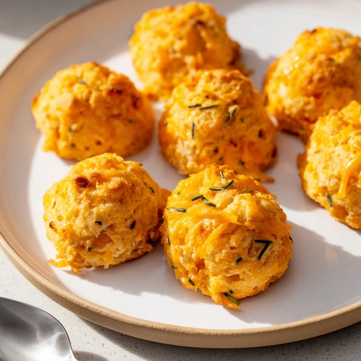 Warm and cheesy pumpkin biscuit balls served with honey butter, irresistible comfort food.