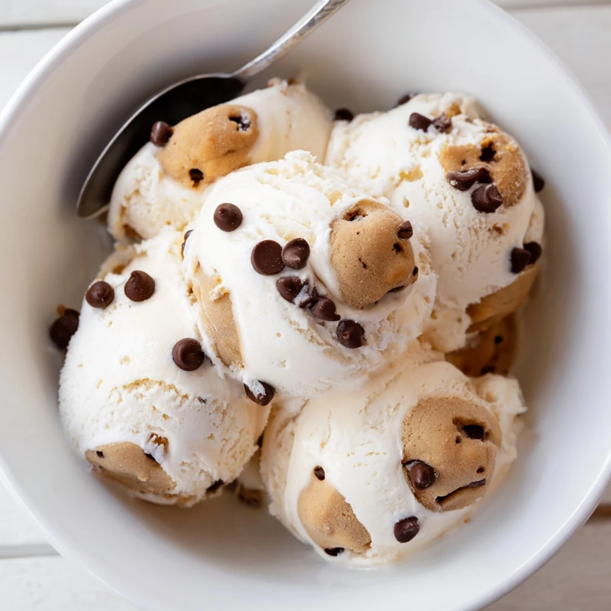 Indulge in Cottage Cheese Ice Cream, creamy texture with chewy cookie dough pieces.