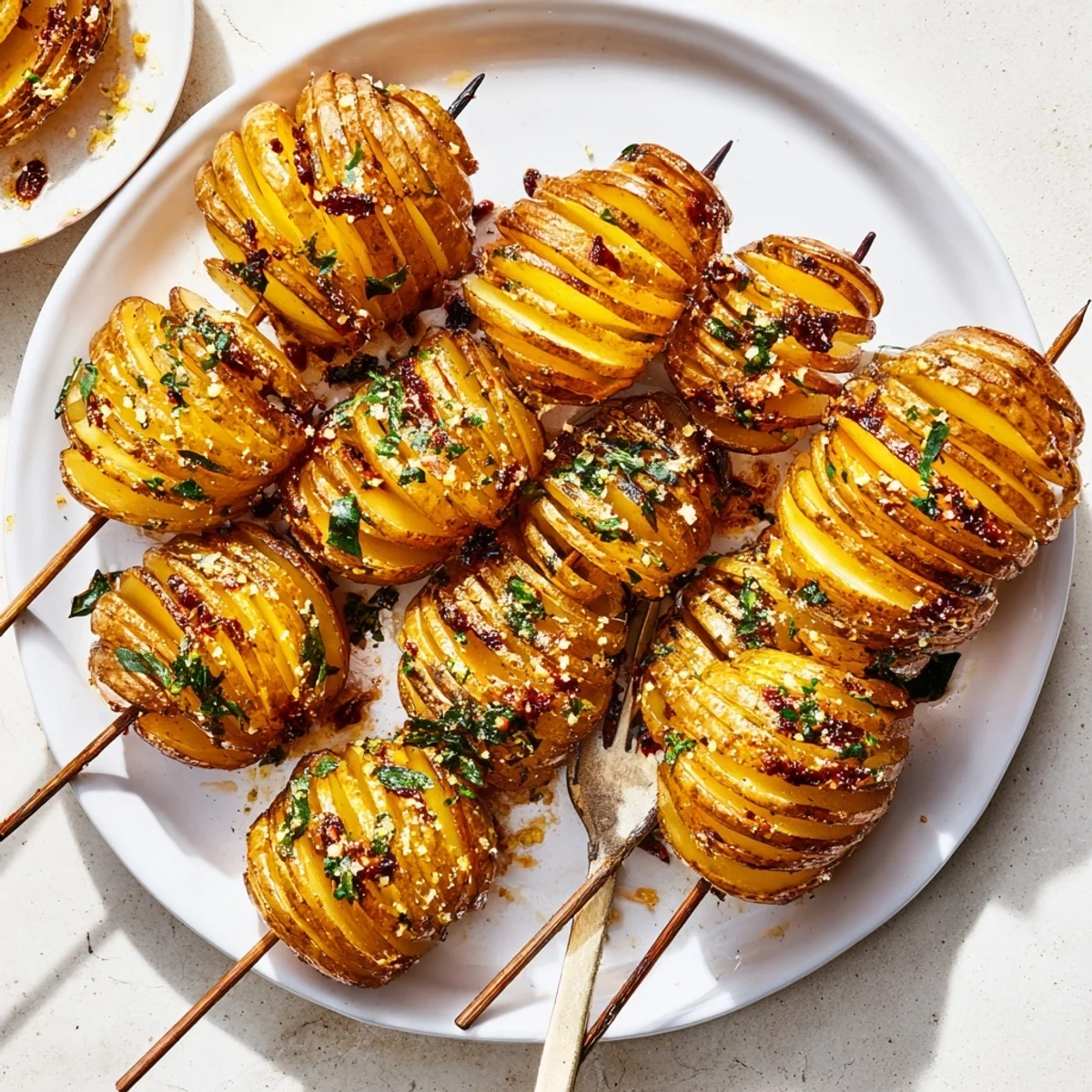 Crispy air-fryer tornado potatoes on skewers, perfectly seasoned for a tasty snack.  