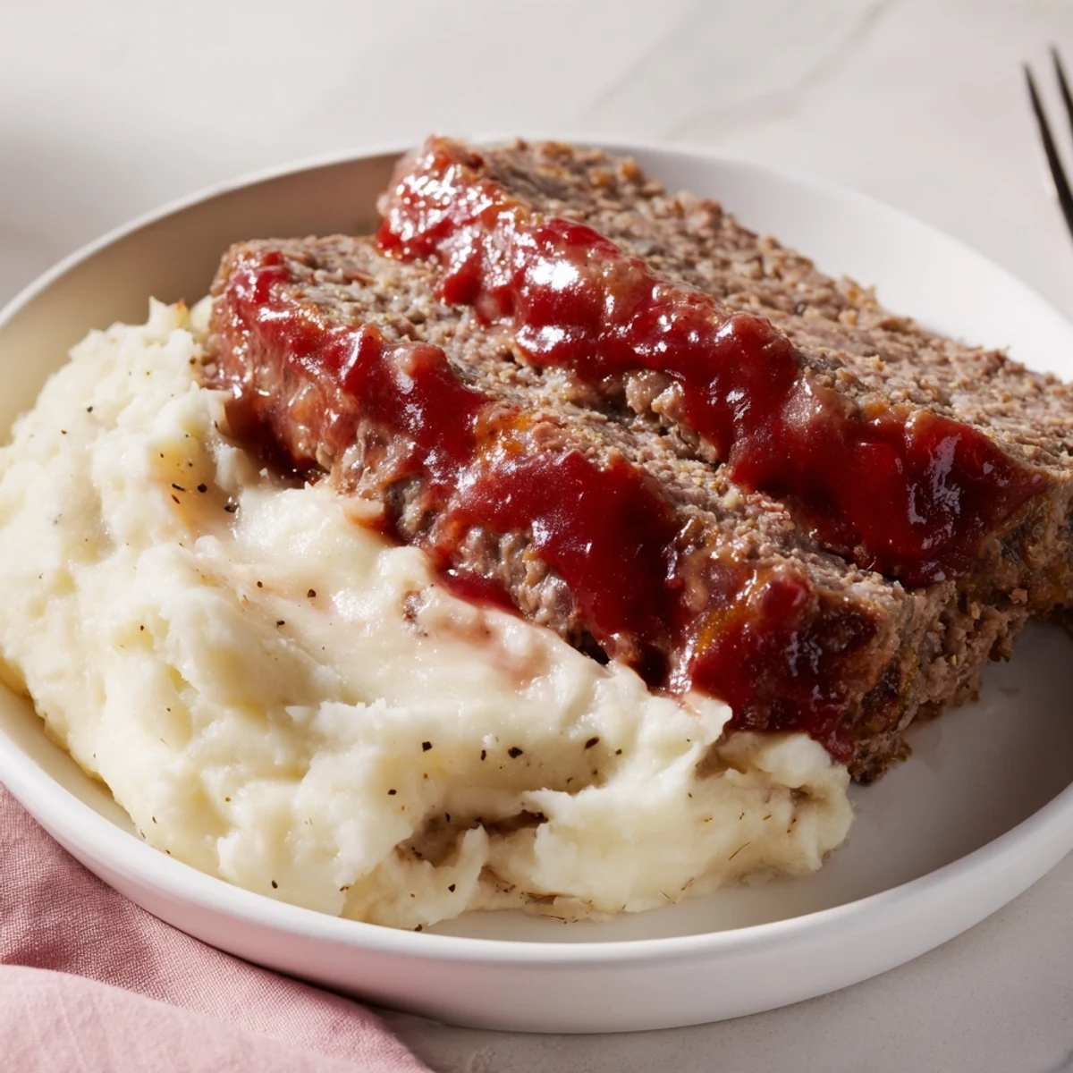 Homemade Classic Meatloaf & Mashed Potatoes, a hearty meal with tender meatloaf and creamy potatoes.