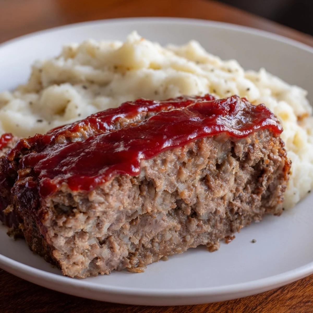 Enjoy a plate of warm Classic Meatloaf & Mashed Potatoes, a delicious comfort food classic.
