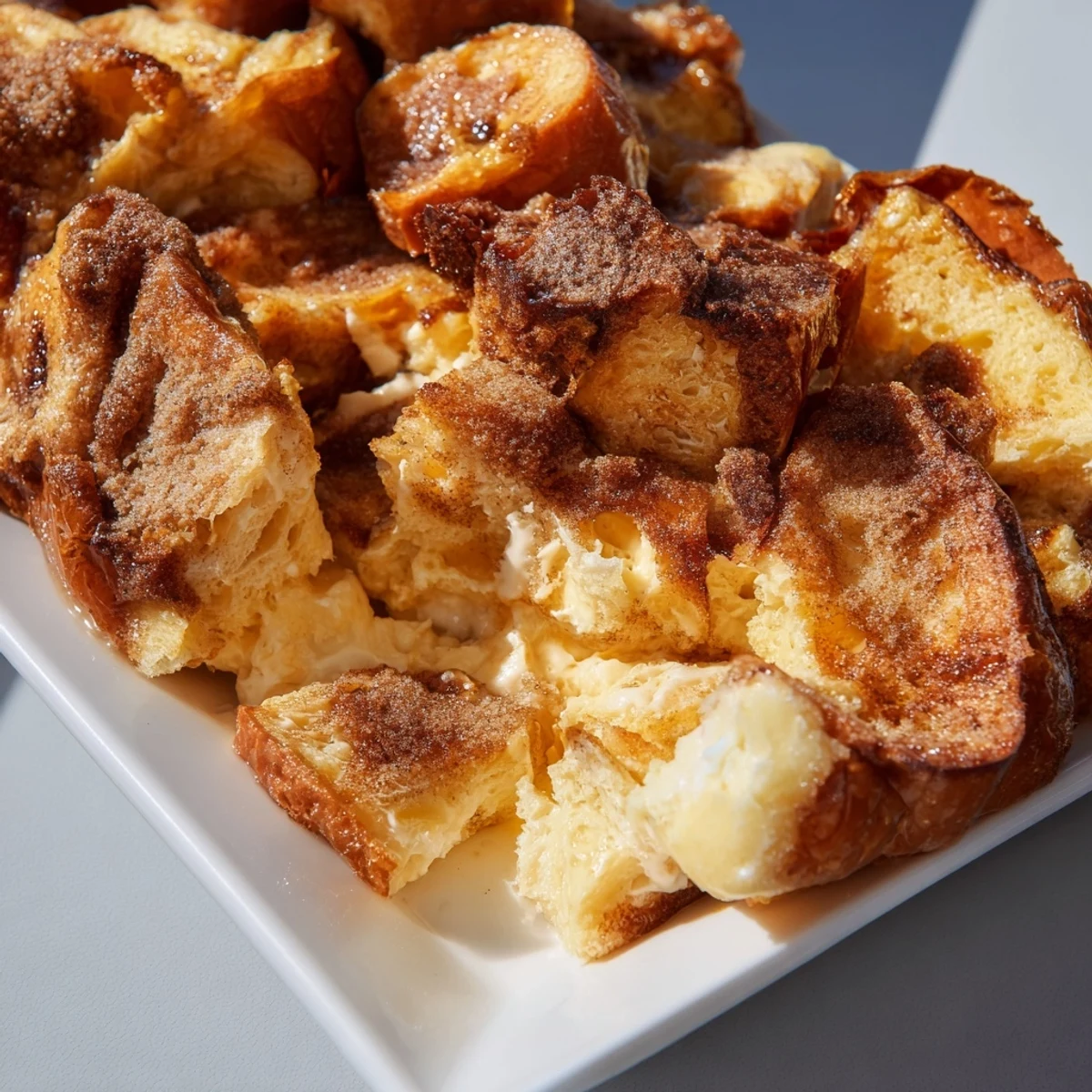 Golden-brown French Toast Bake, a comforting breakfast casserole perfect with fresh berries and maple syrup.