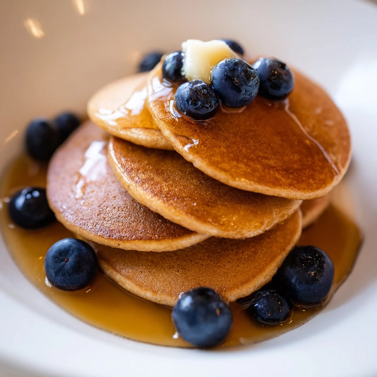 Quick and easy recipe showing a bowl of fluffy Pancake Cereal with fresh berries.
