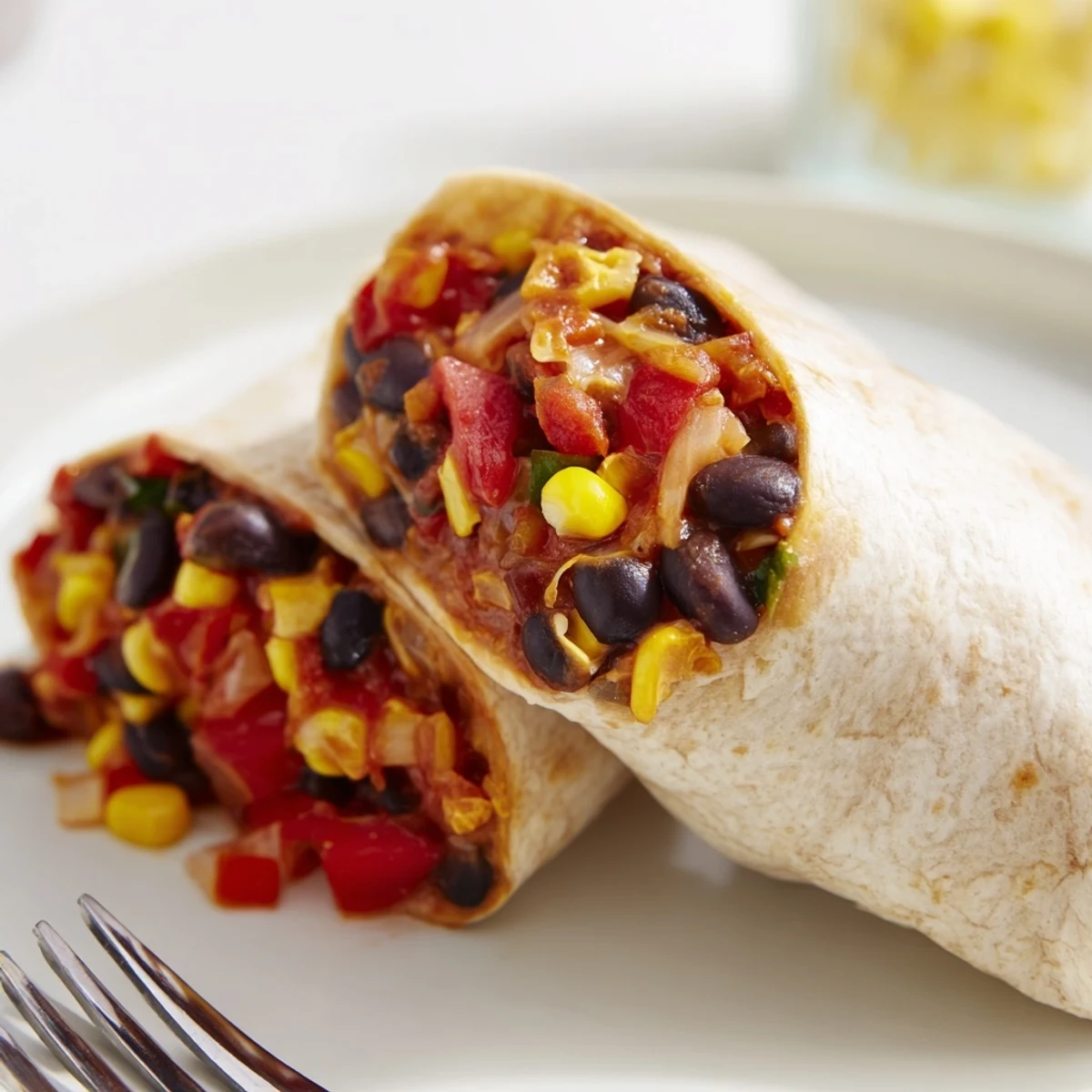 Close-up of a perfectly rolled freezer-friendly burrito, showing delicious fillings and ready for the freezer.
