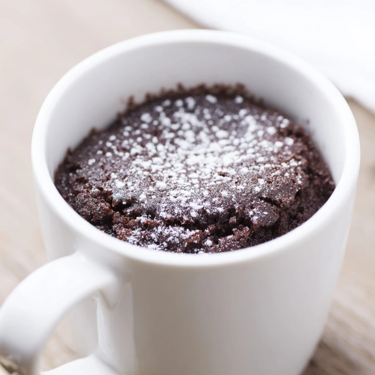 Steaming hot Microwave Mug Cake topped with a dollop of whipped cream, ready to enjoy.