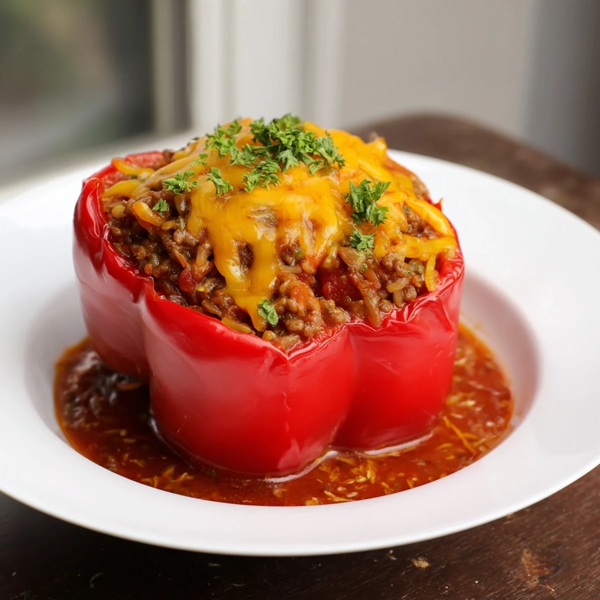 Baked Sloppy Joe Stuffed Peppers, topped with melted cheddar, present a hearty and visually appealing main dish.