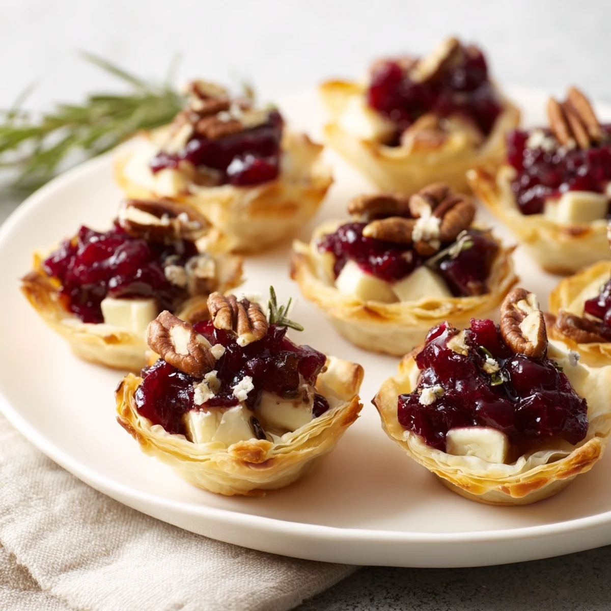 Warm, bite-sized Quick Cranberry Brie Bites with flaky pastry and gooey Brie, perfect party appetizer.