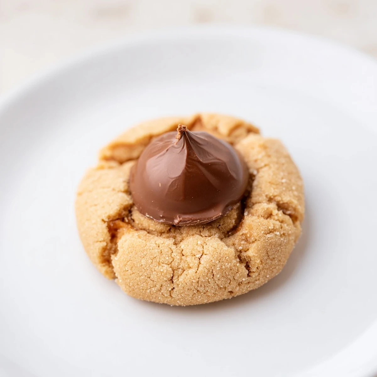 Warm, golden 3-Ingredient Peanut Butter Blossoms, with melted chocolate kisses, ready to eat.