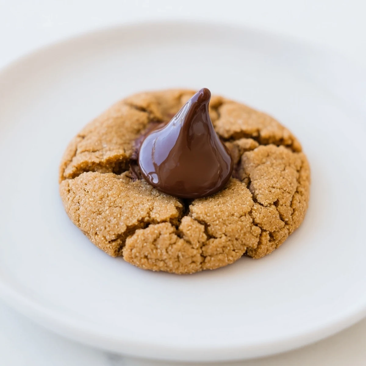 These sweet, crackled 3-Ingredient Peanut Butter Blossoms show melted chocolate on each cookie.