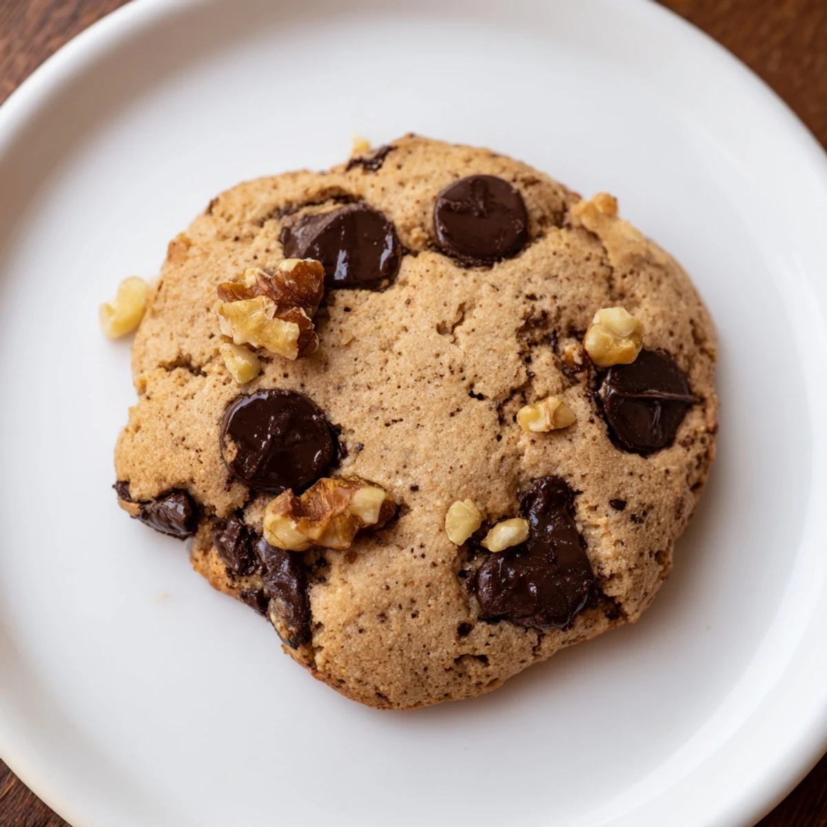Chewy Protein Chocolate Chip Cookies, golden and speckled with dark chocolate, fresh from the oven.