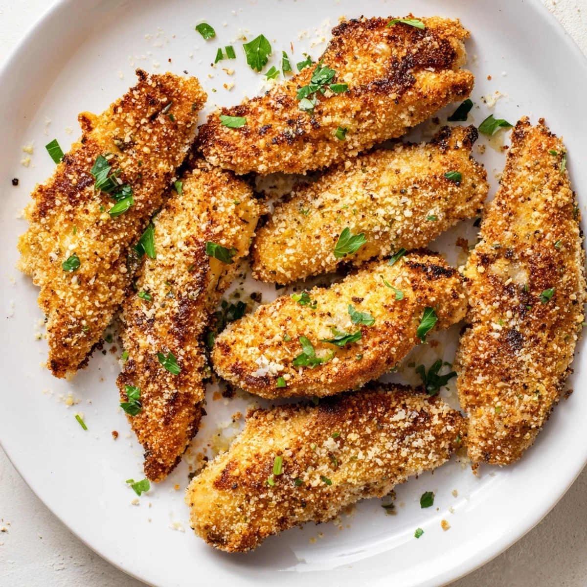 Golden and crispy air fryer festive chicken tenders, perfect for a flavorful holiday appetizer or meal.