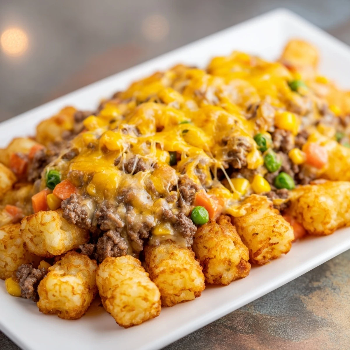 Golden, crispy tater tots crown this comforting Quick Christmas Tater Tot Casserole, a holiday favorite.