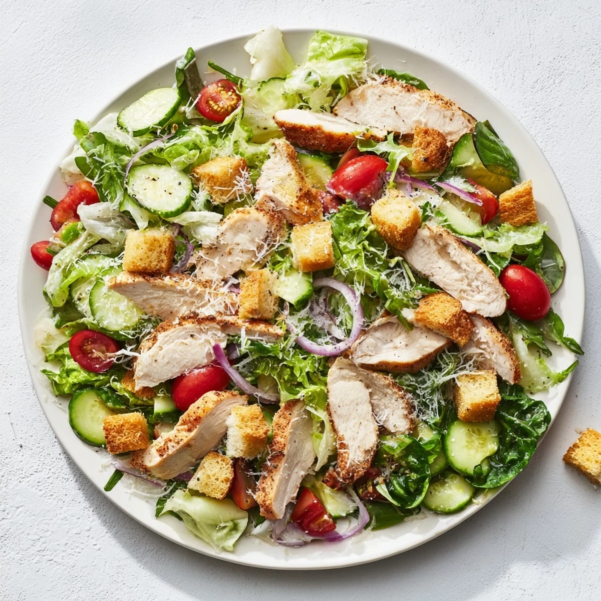 Enjoy a Quick Crunchy Lemon Parmesan Chicken Salad, envisioning the refreshing flavors and vibrant colors.