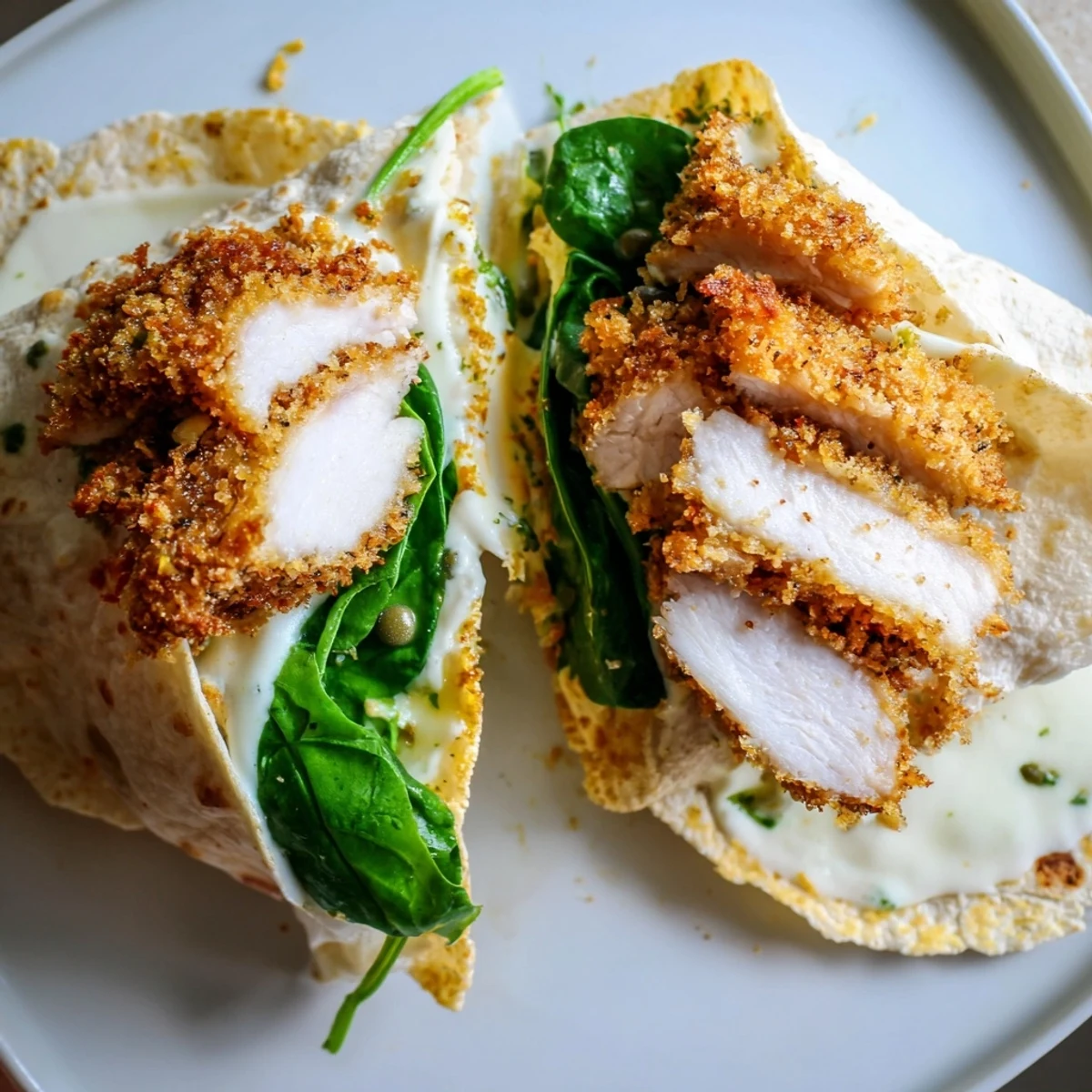 Crispy Chicken Piccata Crunch Wrap featuring golden-brown chicken and savory, tangy lemon sauce.
