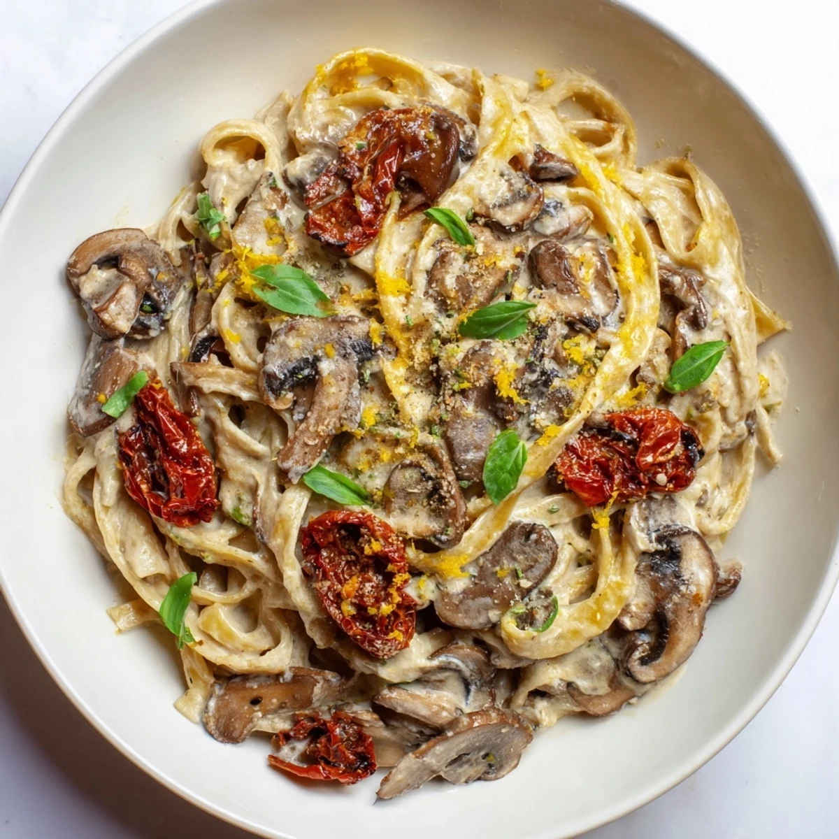 Golden-brown mushrooms and sun-dried tomatoes star in this delicious Vegan Marry Me Mushroom Pasta.
