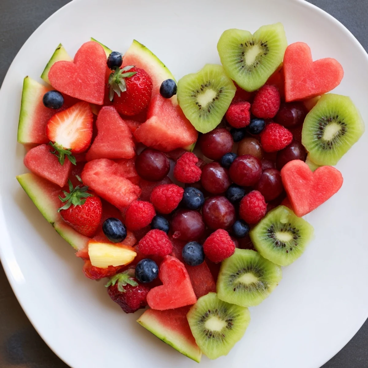 Enjoy this refreshing Sweetheart Fruit Board: a beautiful platter of fresh fruits, perfect for sharing.