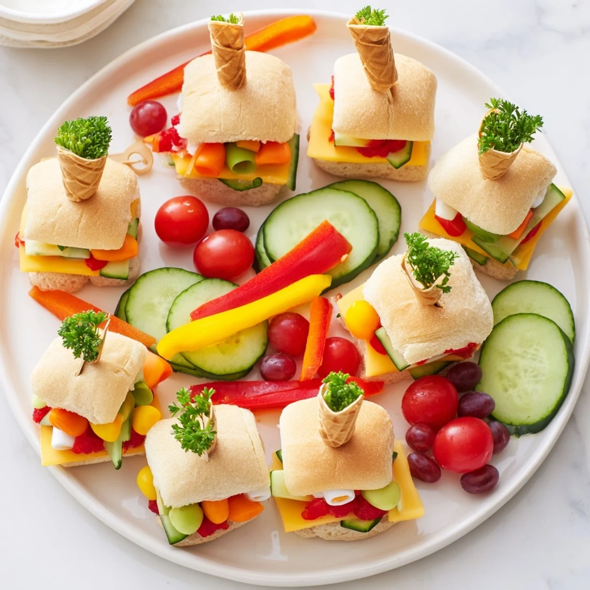 Fairy Tale Castle Platter with colorful fruits and veggies, a whimsical party spread.