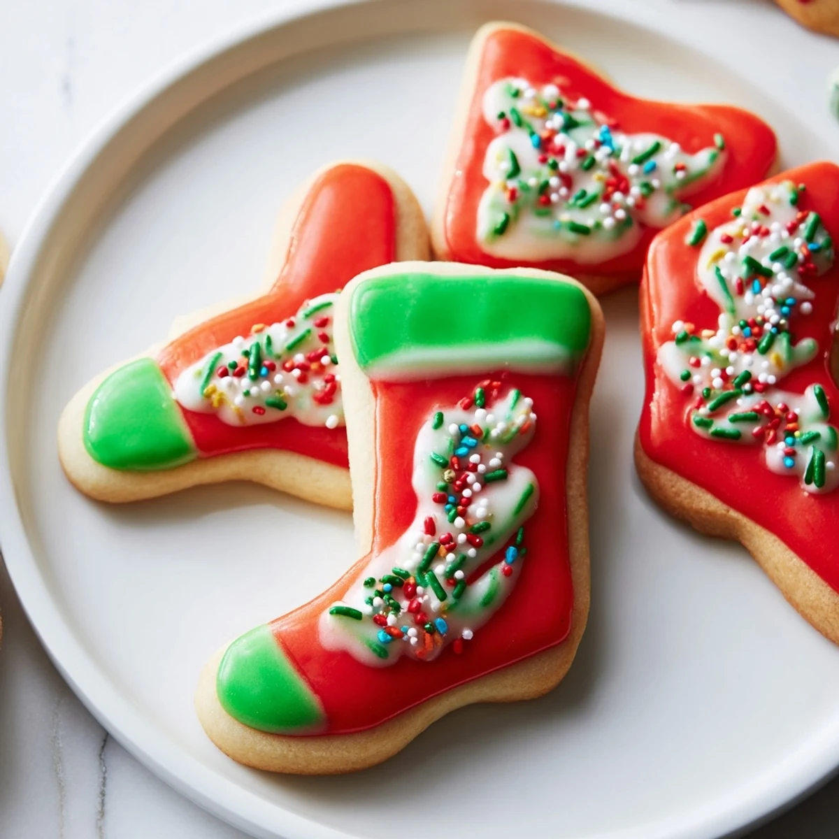 Close-up of freshly iced Christmas Boot-Shaped Delights, showcasing the intricate detail and a delightful holiday dessert.