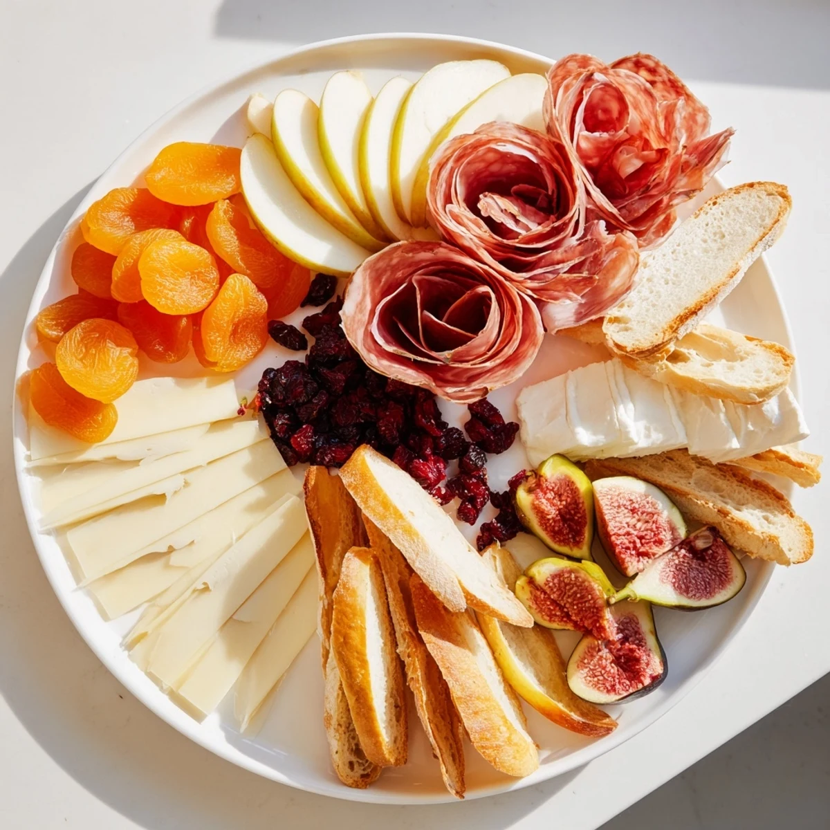 A vibrant Moments Magiques Plateau Bonne Année 2026 appetizer platter with cheeses, fruits, and meats ready for New Year's Eve.