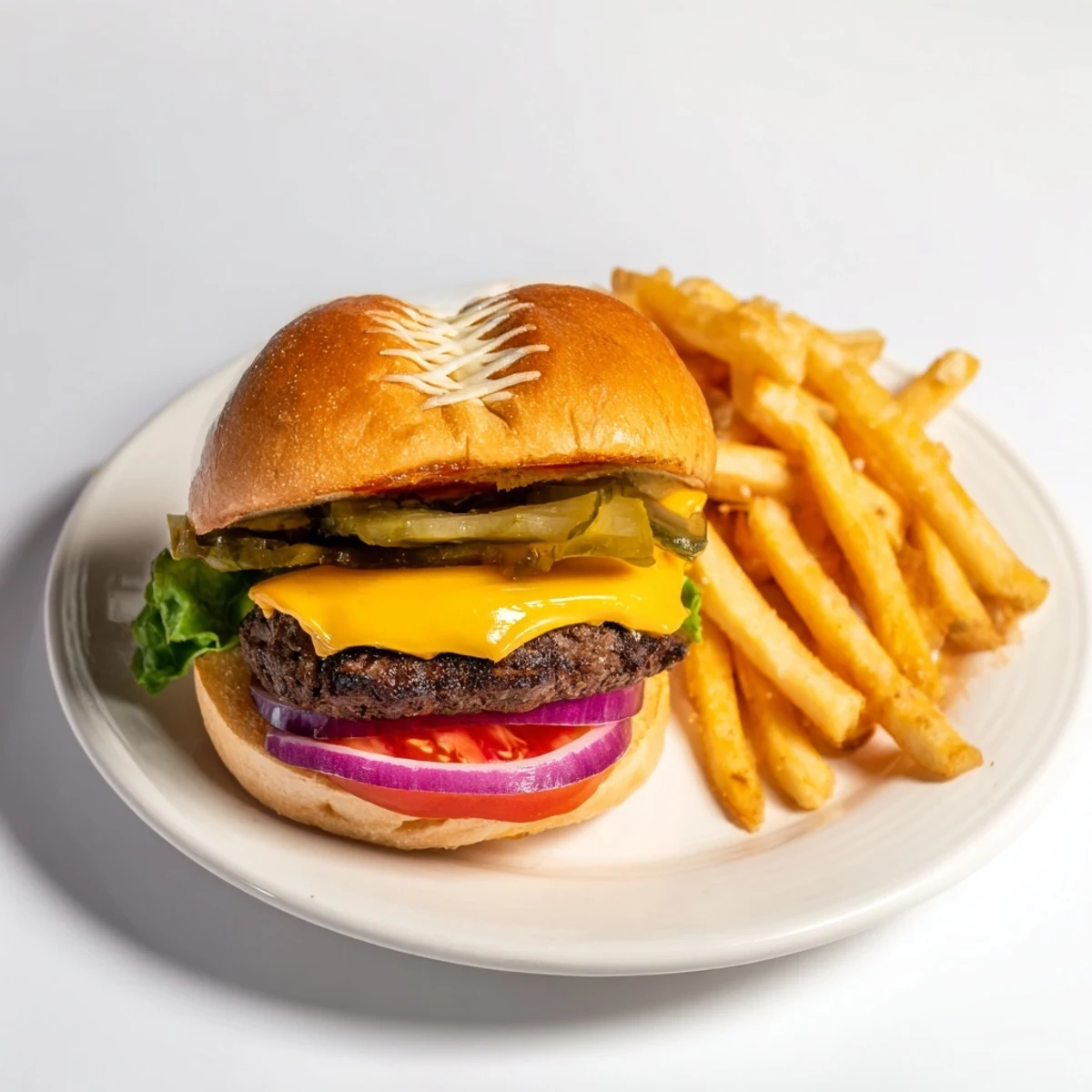 Savory American football oval burger platter, beautifully arranged with melted cheese and fresh toppings.
