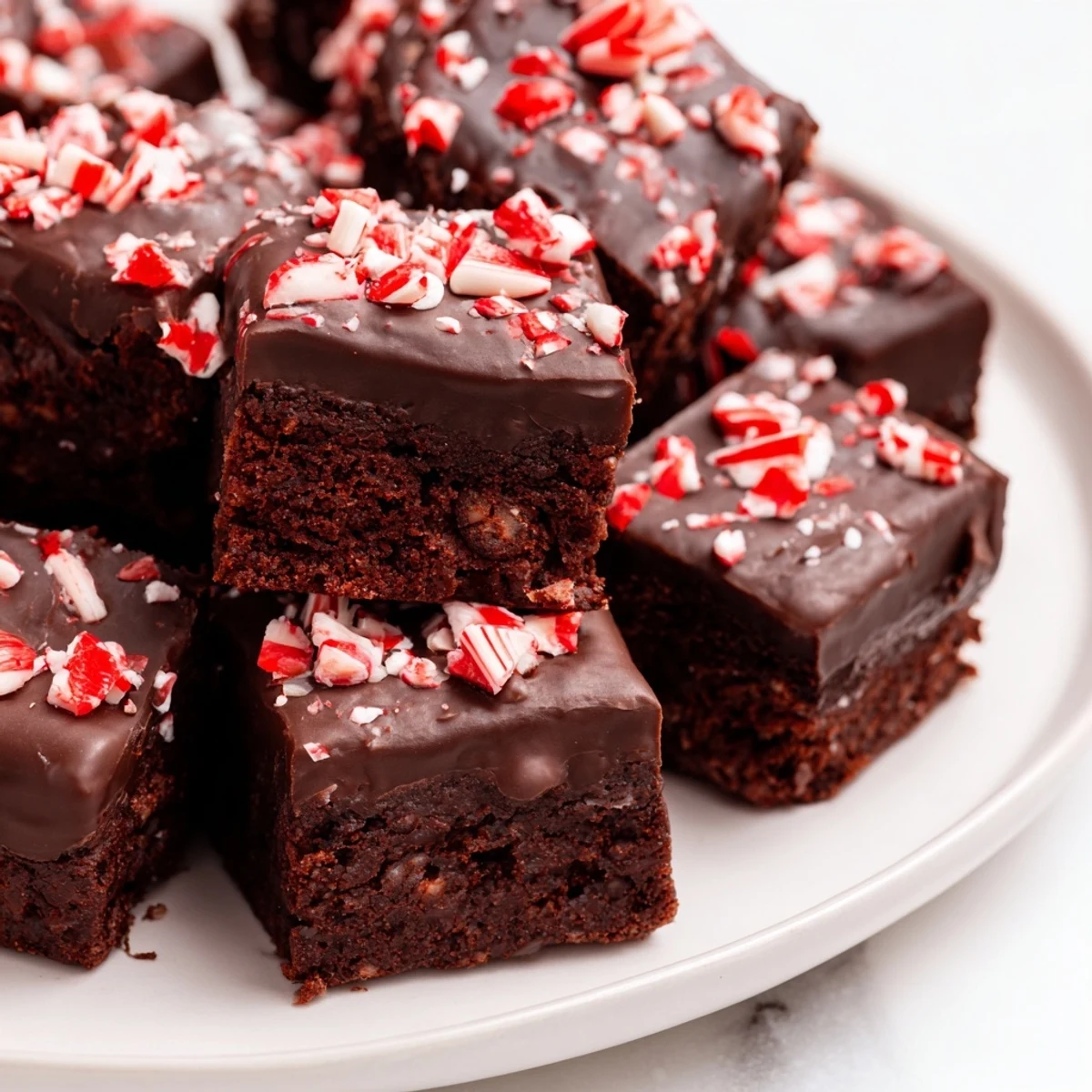 Fudgy, bite-sized Peppermint Mocha Brownie Bites topped with peppermint candies, perfect for any occasion.