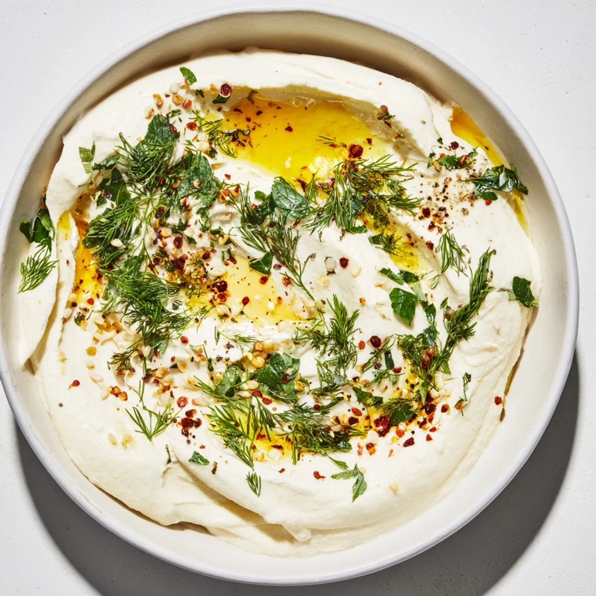 Silky whipped feta dip drizzled with honey, fresh herbs, perfect for serving with toasted pita.
