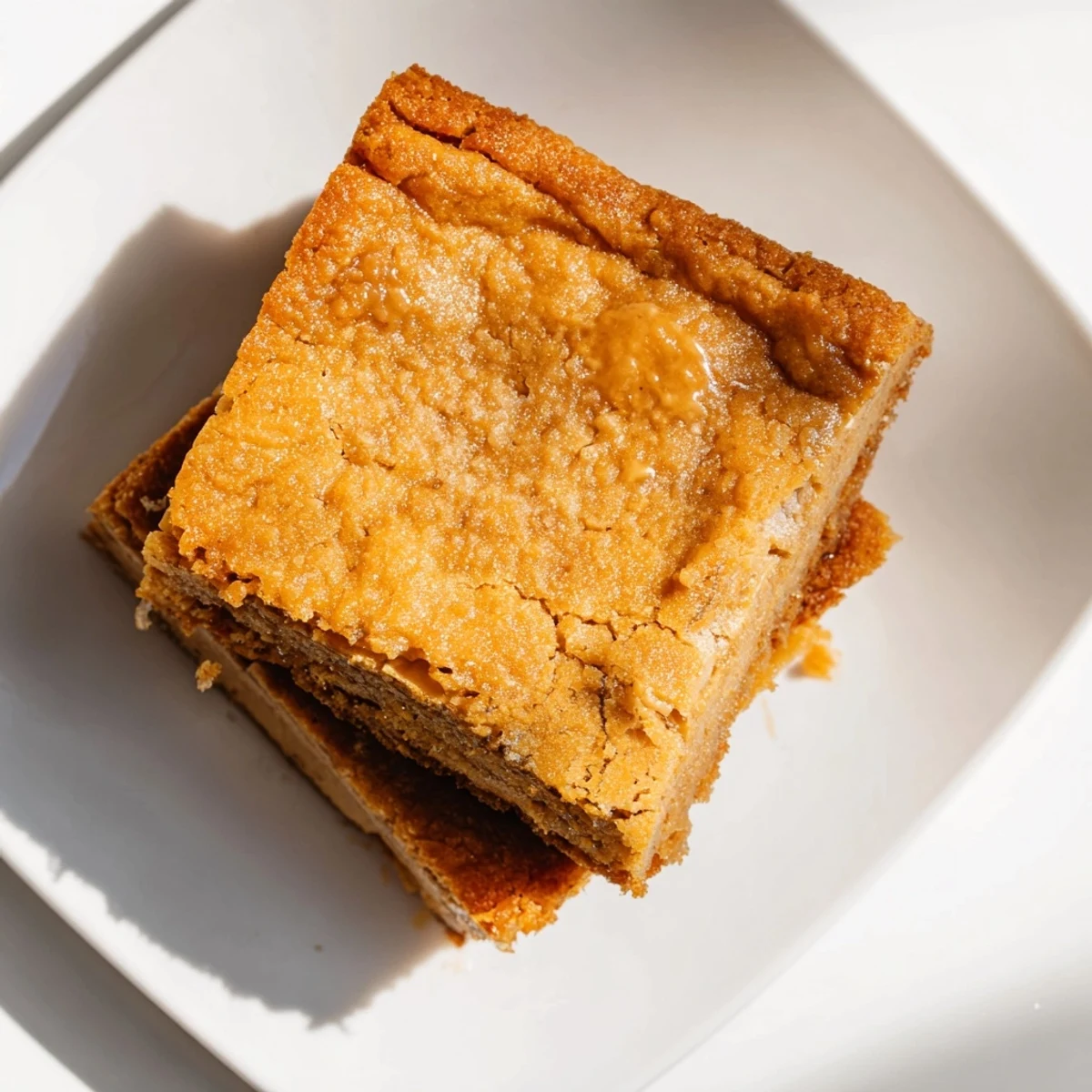 Golden brown peanut butter mochi cake, a soft, chewy dessert made perfectly.