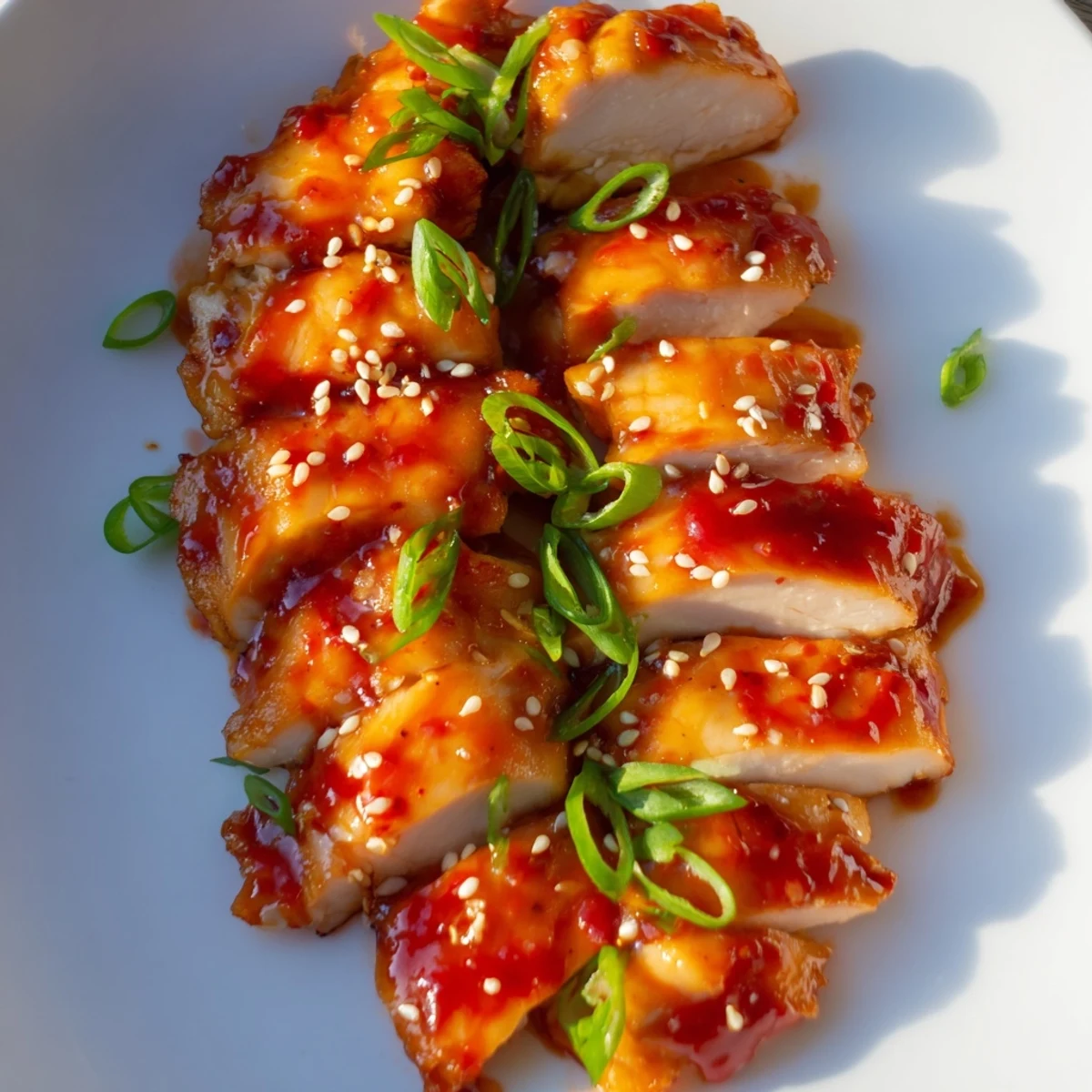 Golden-brown Sweet and Spicy Sriracha Honey Chicken, glistening with a vibrant, flavorful glaze.