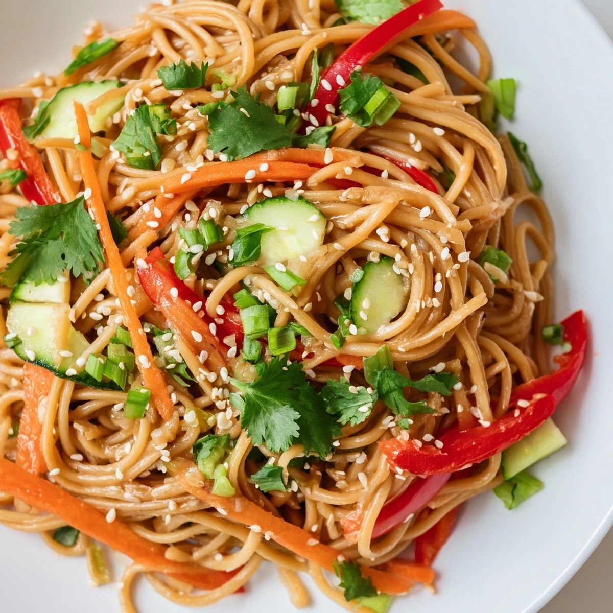 Garlic Noodle Salad: A colorful bowl of chilled noodles with vibrant veggies, tossed in savory garlic oil.