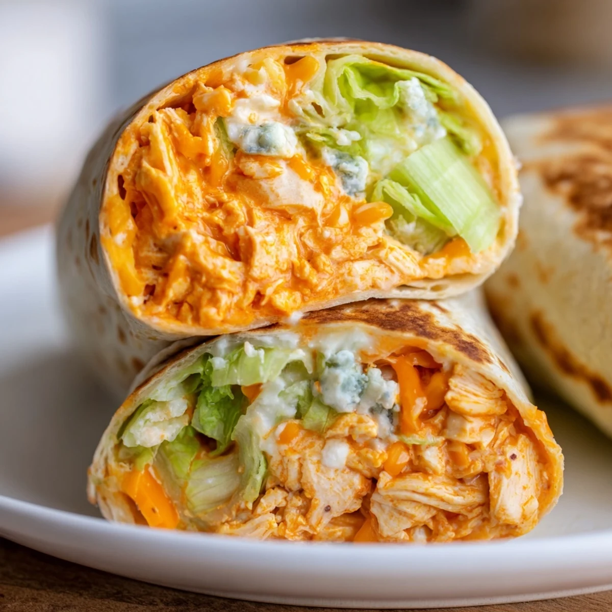 Golden and crispy Buffalo Chicken Dip Wrap, oozing with cheesy, spicy filling, a perfect lunch.