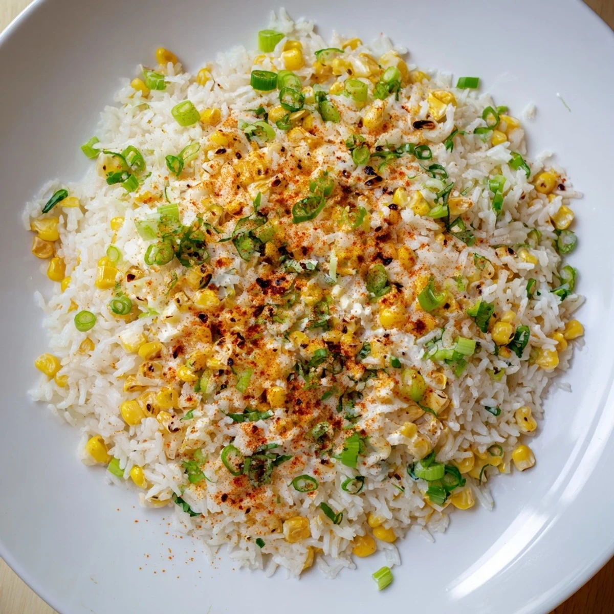 A colorful bowl of Mexican Street Corn Rice bursting with fresh corn and zesty lime flavor.