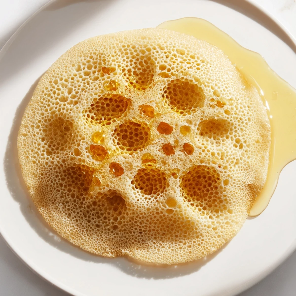 A stack of delicate, airy Moroccan Baghrir pancakes sit invitingly, perfect for a warm breakfast treat.
