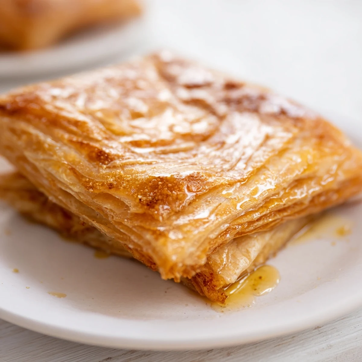 Crisp, layered Moroccan Msemen, a breakfast pastry, resting warm after frying for best taste with honey.