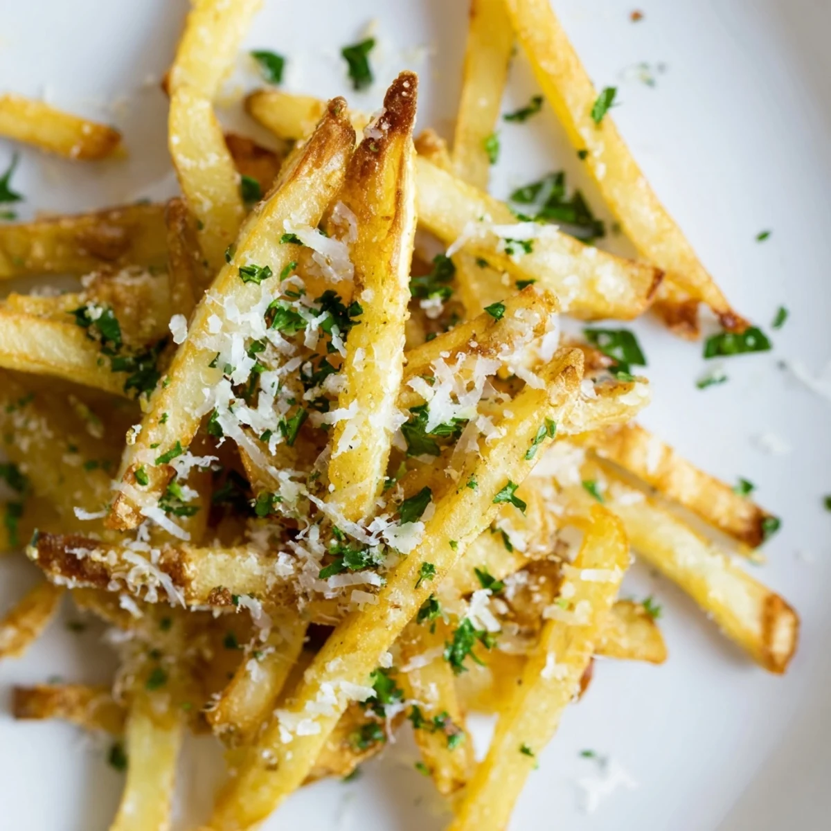 Golden brown baked fries tossed with aromatic truffle oil and freshly grated Parmesan cheese, served hot from the oven.  