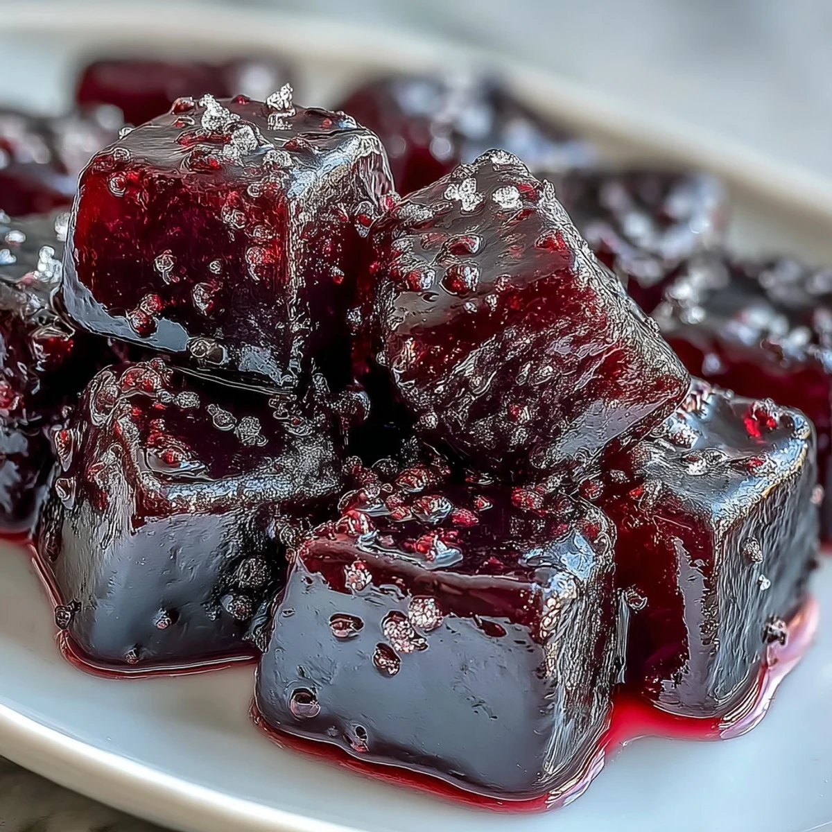 Homemade Black Currant Gummies resting on parchment paper, showcasing their deep purple hue.  