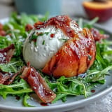 Juicy peaches, creamy burrata cheese, and crispy prosciutto make this summer salad irresistible.
