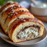 A beautifully baked Classic Poppy Seed Roll dusted with powdered sugar, ready for slicing.