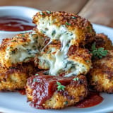 Golden, cheesy Crispy Leftover Spaghetti Pie Bites appetizer served warm.