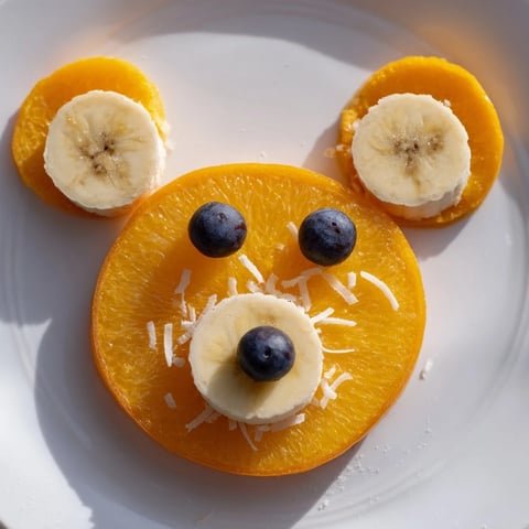 Vibrant orange slice bear faces arranged on a platter, this fruit board makes a whimsical snack.