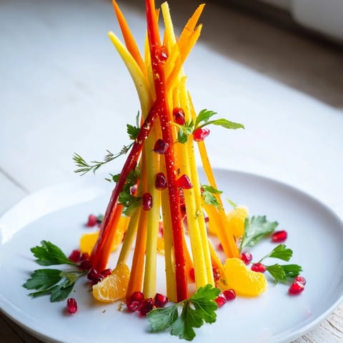 Bonfire Warmth Centerpiece: Bright carrot flames with bell pepper, mandarin, and parsley embers create an edible centerpiece.