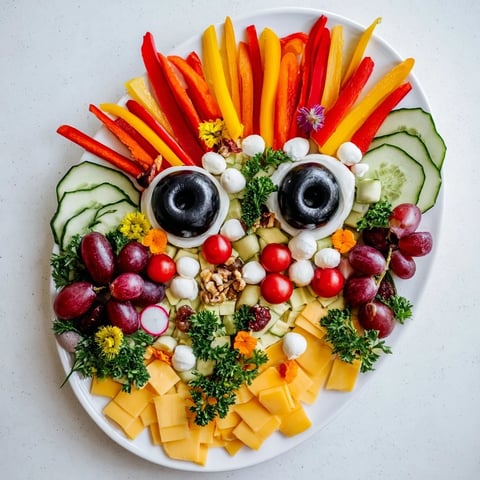 A vibrant appetizer spread of The Masquerade Mask, showcasing colorful fruits and cheeses on a platter.