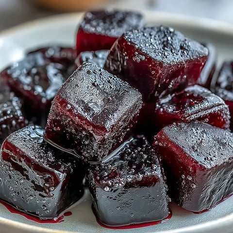 Freshly made Black Currant Gummies coated in sugar arranged on a white ceramic plate.  