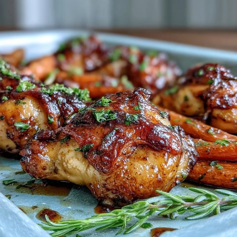 Golden-brown Sheet Pan Honey Garlic Chicken Drumsticks with Roasted Carrots are glazed and served hot alongside tender, caramelized vegetables.