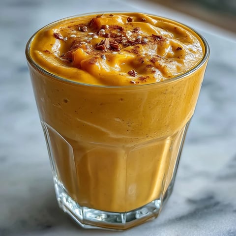 Creamy Vegan Mango Turmeric Golden Milk Smoothie in a glass with a sprinkle of cinnamon and chia seeds.