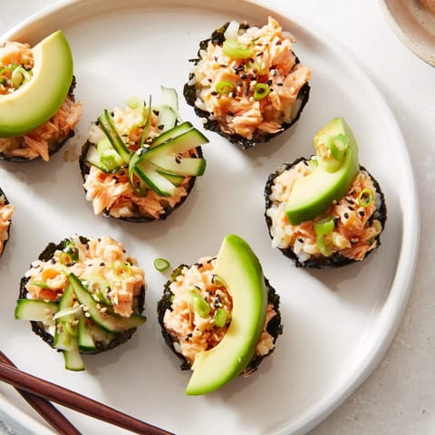 Delightful Muffin Tin Sushi Cups, crispy nori filled with fresh ingredients and umami.  