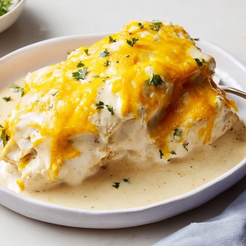 Comforting Cheddar Ranch Chicken Bake finished with bubbly cheese and zesty ranch flavor.  