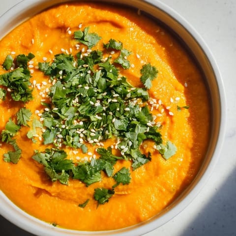 Golden roasted carrots and fresh ginger blend into a vibrant, creamy dip, perfect for dipping crunchy carrots and celery sticks.